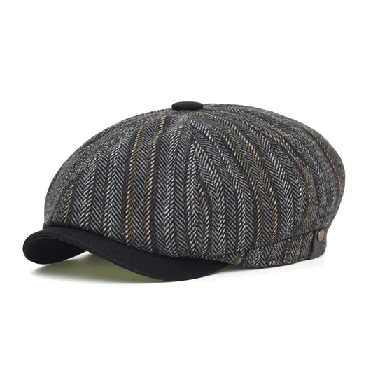 Belfast Men's Striped Wool and Cotton Newsboy Cap – Inner Cotton Sweatband, Adjustable 54–61 cm Fit
