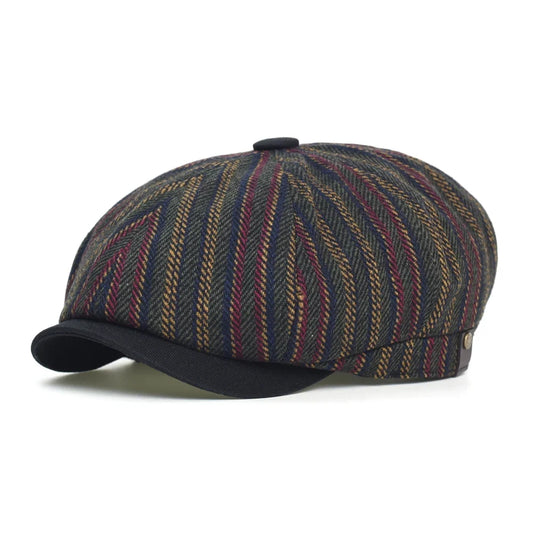 Belfast Men's Striped Wool and Cotton Newsboy Cap – Inner Cotton Sweatband, Adjustable 54–61 cm Fit