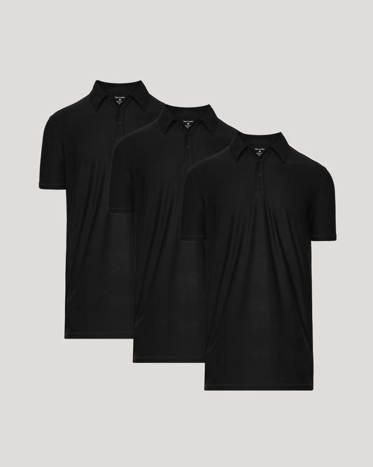 Men's Tall Active Polo Shirt 3-Pack – Short Sleeve, 3-Button Placket, Quick-Dry | Black