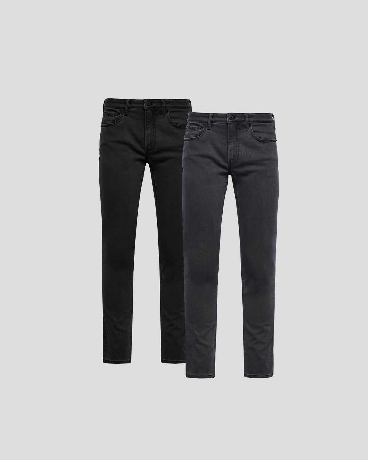 Men's Slim Stretch Jeans 2-Pack – Four-Way Stretch, Tapered Leg, Classic 5-Pocket | Black Wash & Grey Wash