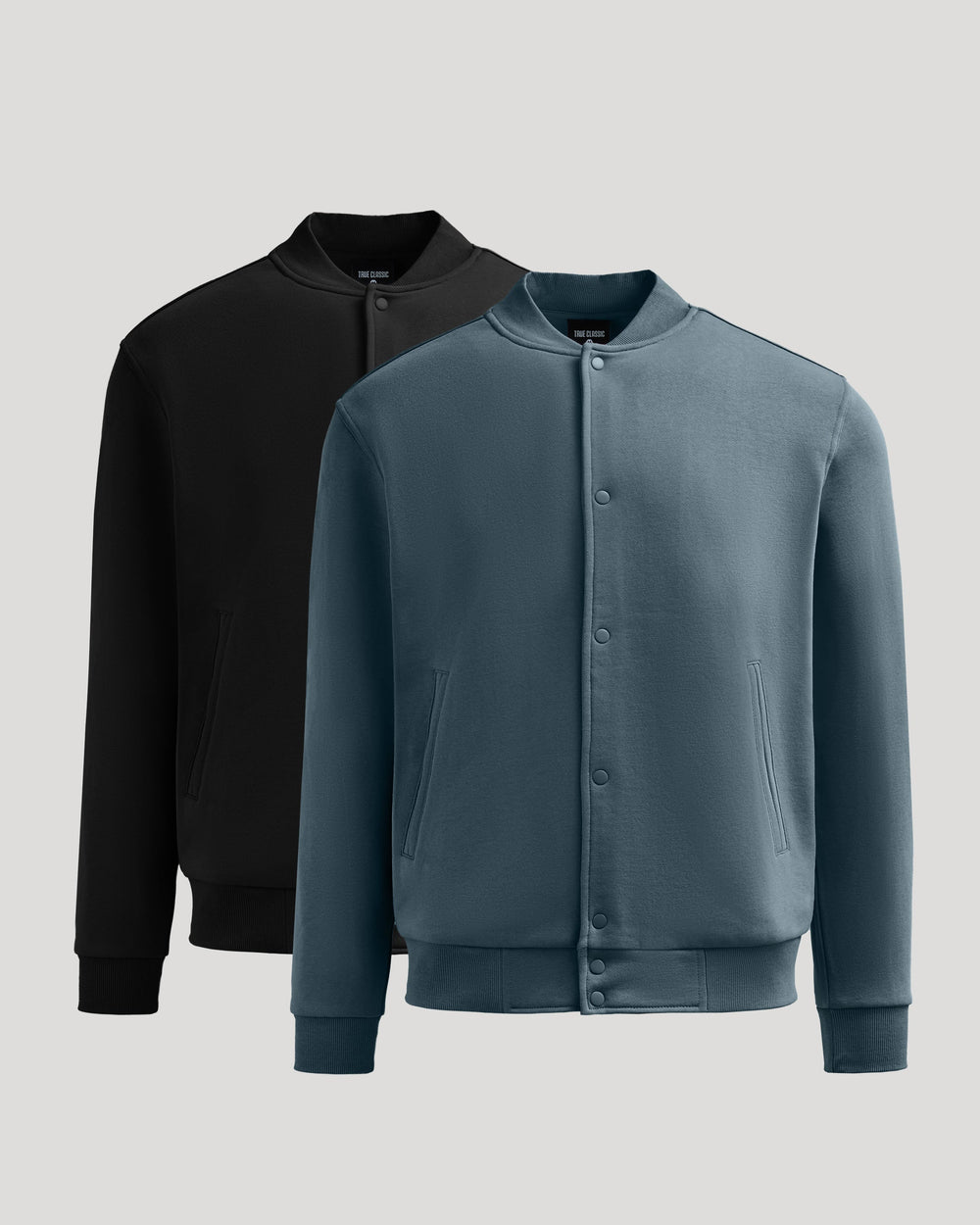 Men's Fleece Bomber Jacket 2-Pack – French Terry Fleece, Brushed Inside, Easy Stretch | Black & Neptune