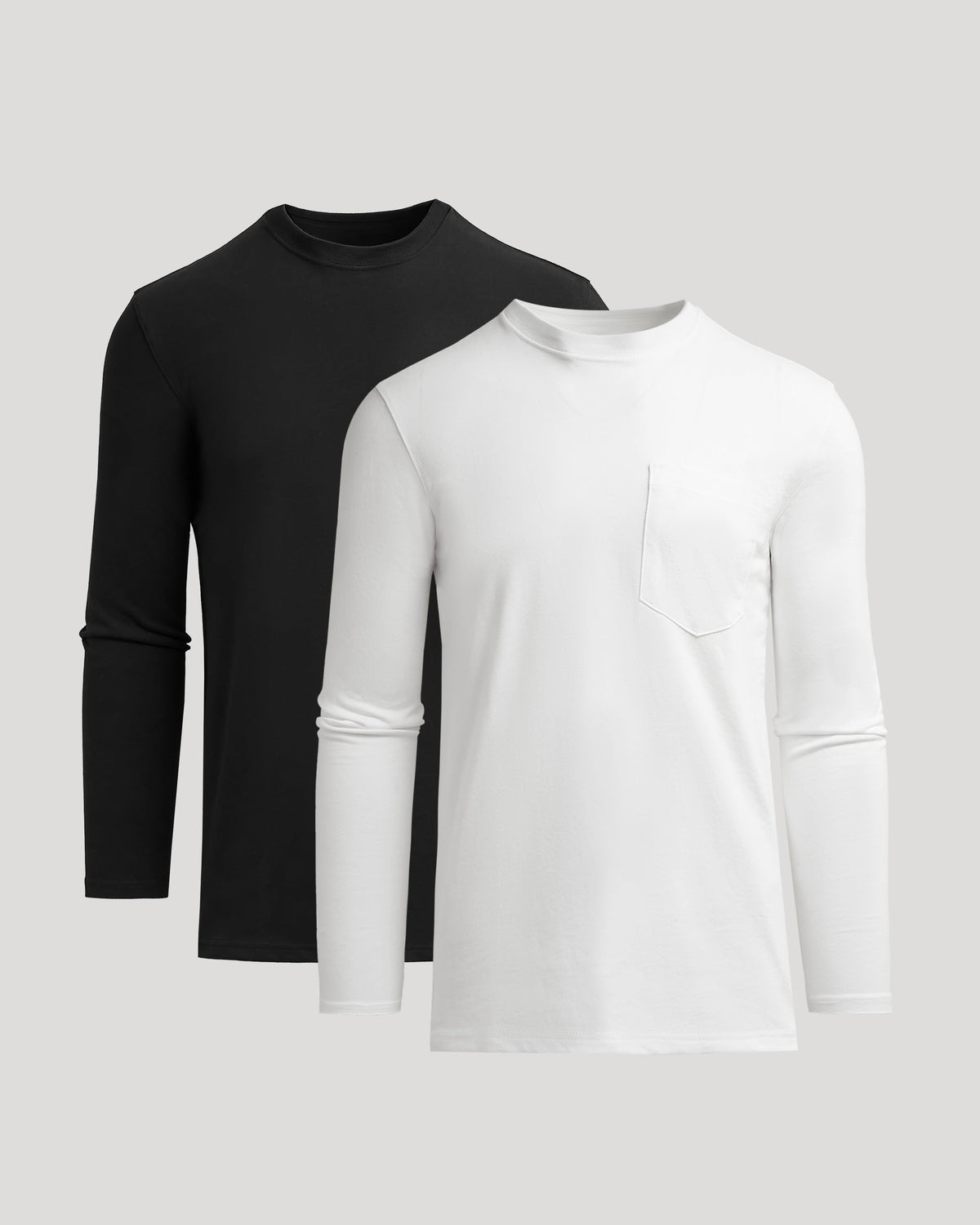 Men's Tall Heavyweight Long Sleeve Pocket Tee 2-Pack – Extra Length, Cotton Blend | Black & White