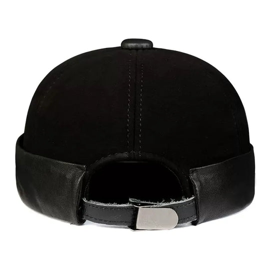 Men's Suede Leather Docker Cap – Genuine Sheepskin Suede, Brimless Shape, Two Adjustable Sizes | Black