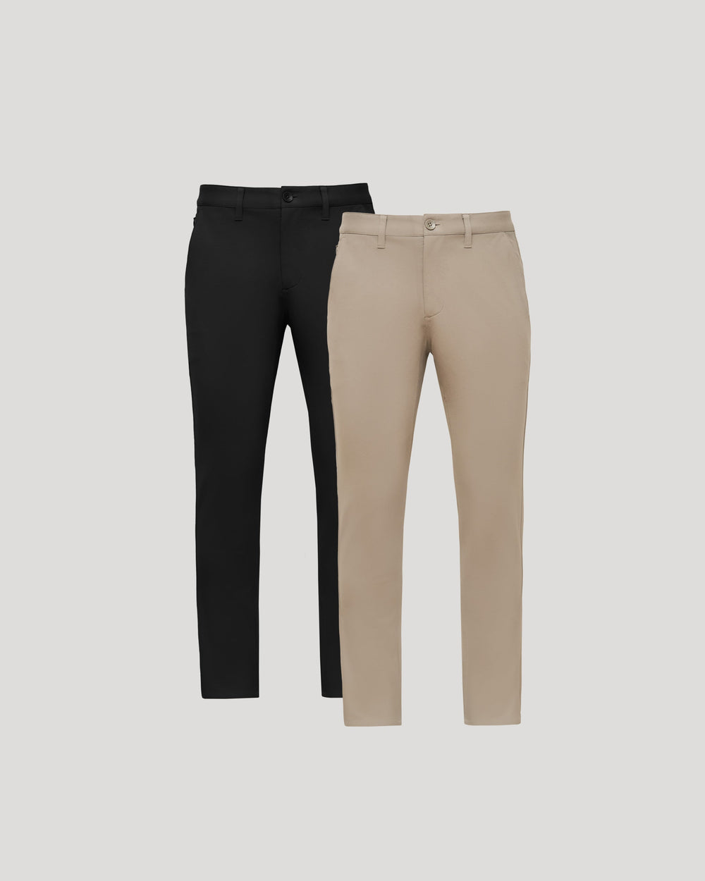 Men's Slim Stretch Chinos 2-Pack – Wrinkle-Resistant, Moisture-Wicking, Hidden Zip Pocket | Black & Khaki
