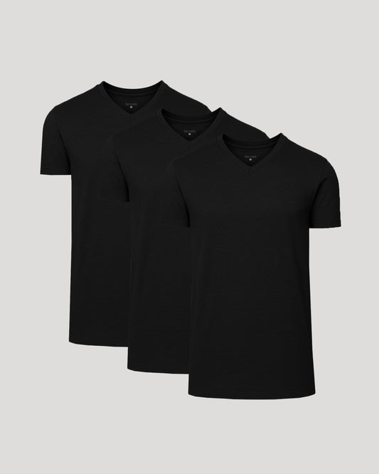 Men's Tall V-Neck T-Shirt 3-Pack – Short Sleeve, Extra Length, Soft Cotton-Poly Stretch | Black