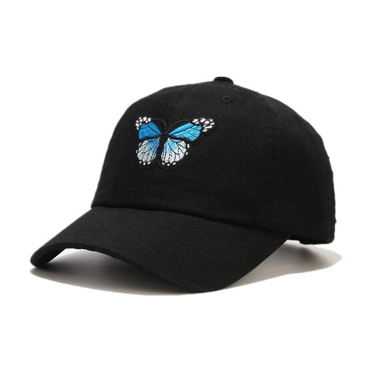 Blue Butterfly Men's Cotton Baseball Cap – 100% Cotton, Seven Colours, Adjustable 55–61 cm Fit