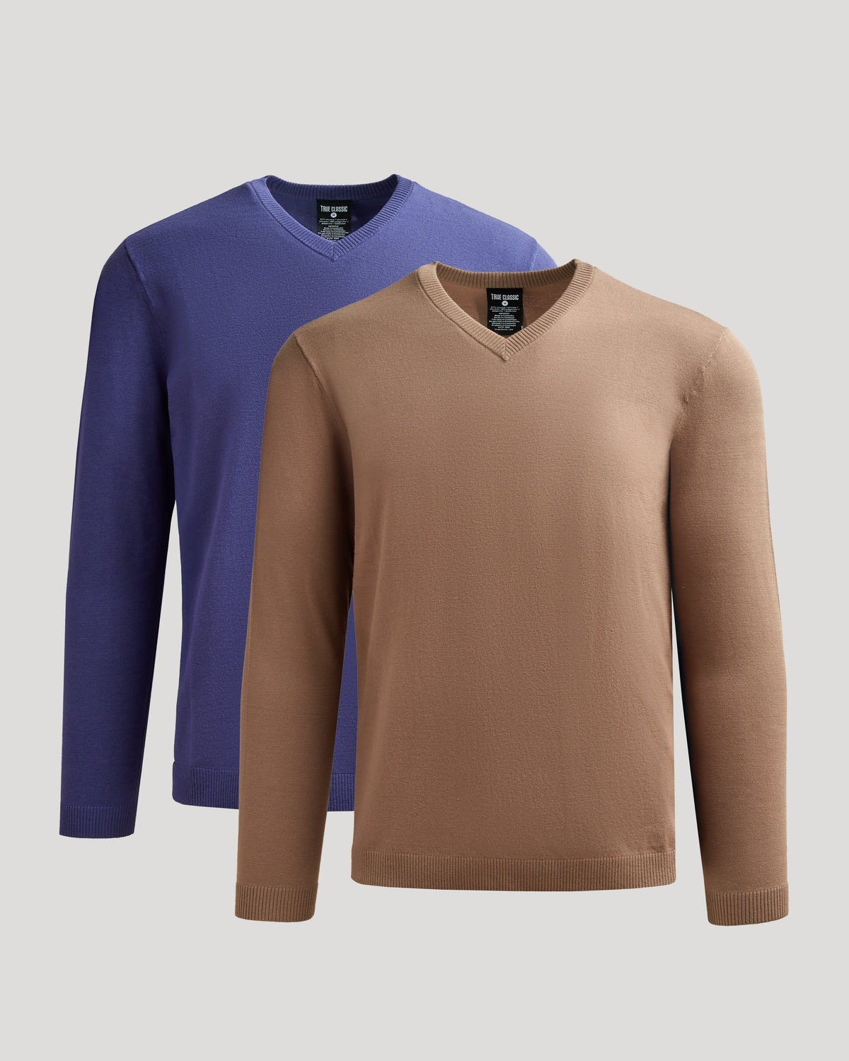 Men's V-Neck Knit Jumper 2-Pack – Soft Viscose Blend, Moisture-Wicking, Easy Layering | Truffle & Blueberry