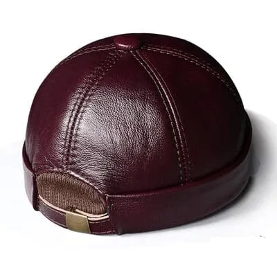 Boston Men's Genuine Leather Docker Cap – Cowhide, Thin or Thick Lining, Two Adjustable Sizes