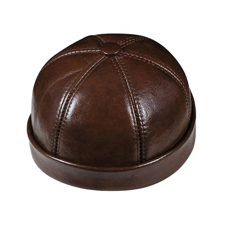 Boston Men's Genuine Leather Docker Cap – Cowhide, Thin or Thick Lining, Two Adjustable Sizes – view 4
