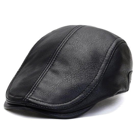 Bruk Men's Vintage Vegan Leather Flat Cap – Soft Cotton Inner, Classic Shape, Adjustable 56–60 cm Fit