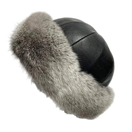 Burlington Men's Rabbit Fur and Vegan Leather Docker Cap – Soft Inner Lining, Cold Protection, Adjustable Fit