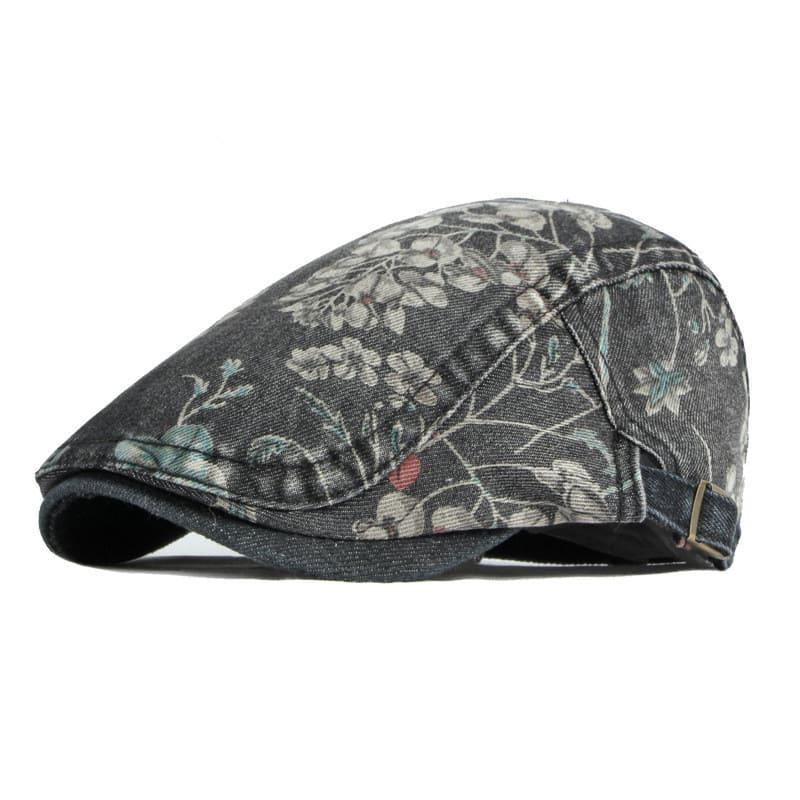 Butchart Men's Floral Cotton Flat Cap – 100% Cotton, Flower Pattern, Short Peak, Adjustable 55–60 cm Fit – Black – view 1