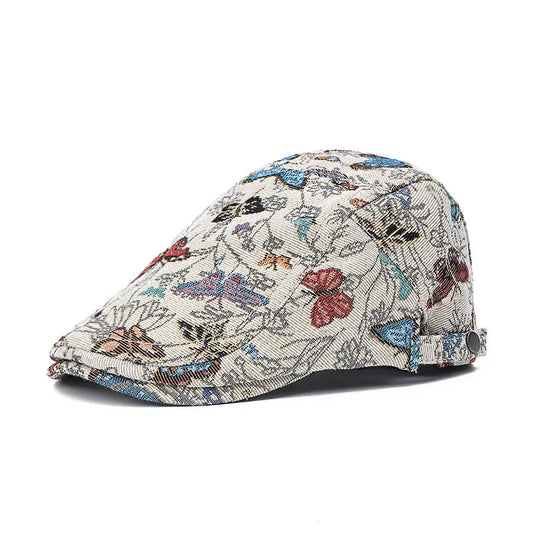 Butterflies Men's Cotton Blend Flat Cap – 65% Cotton, Butterfly Pattern, Adjustable 55–61 cm Fit