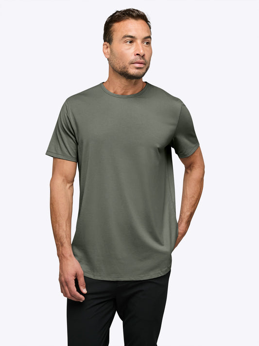 Men's Longline Crew Neck T-Shirt – Extra Length for Taller Men, Trim Tailored Fit | Gunmetal