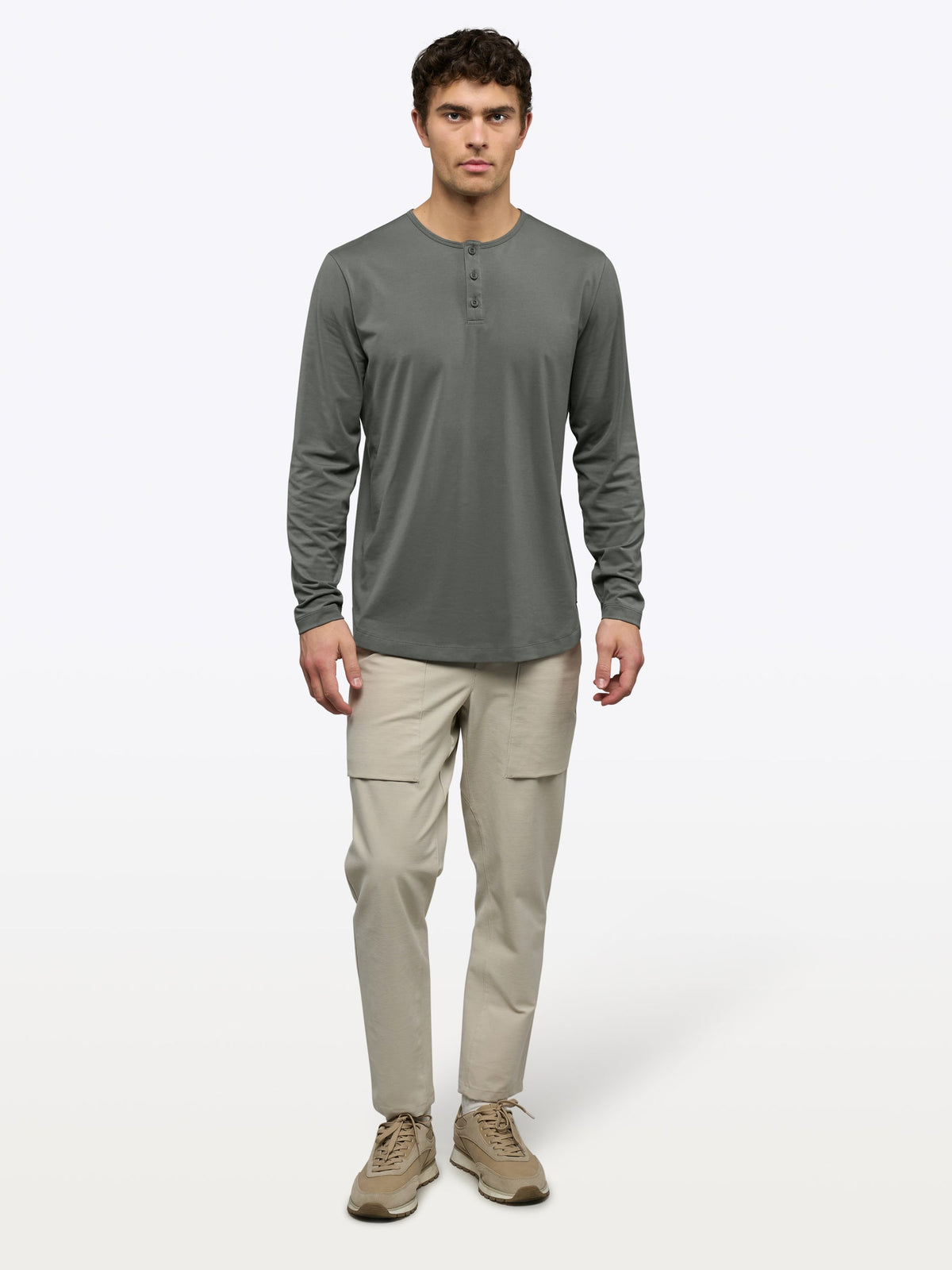 Men's Long Sleeve Henley T-Shirt in Castor Grey – view 4