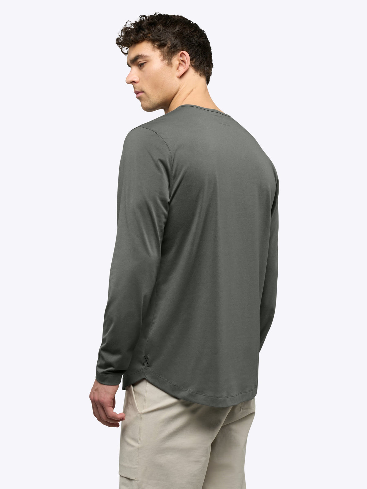 Men's Long Sleeve Henley T-Shirt in Castor Grey – view 3