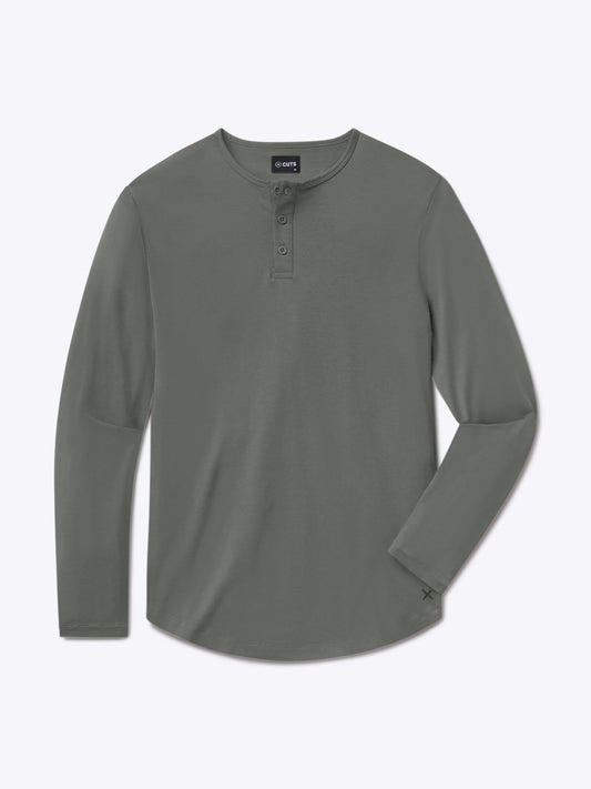 Men's Long Sleeve Henley T-Shirt in Castor Grey – view 1