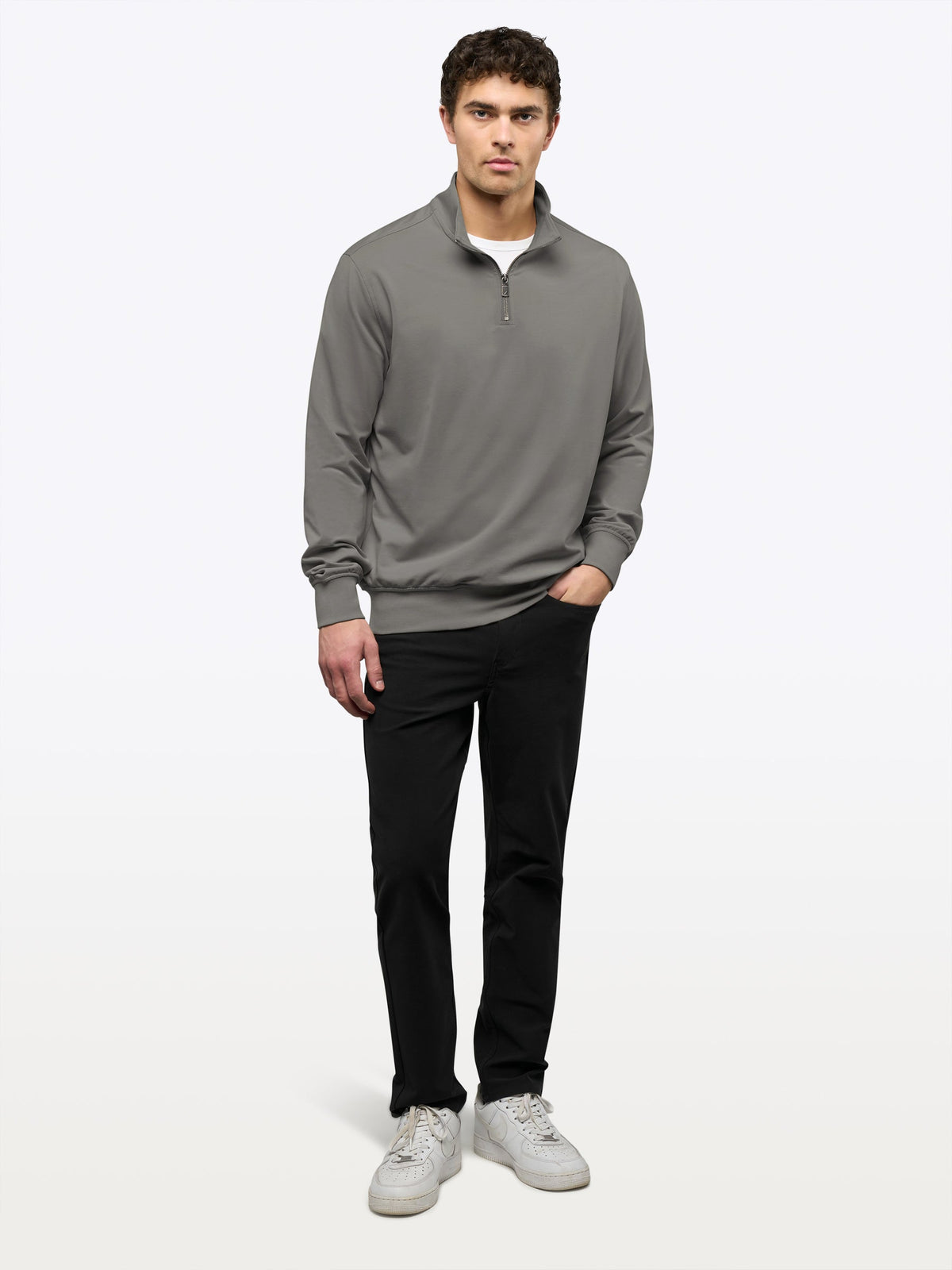 Men's French Terry Quarter Zip Sweatshirt in Charcoal – view 4