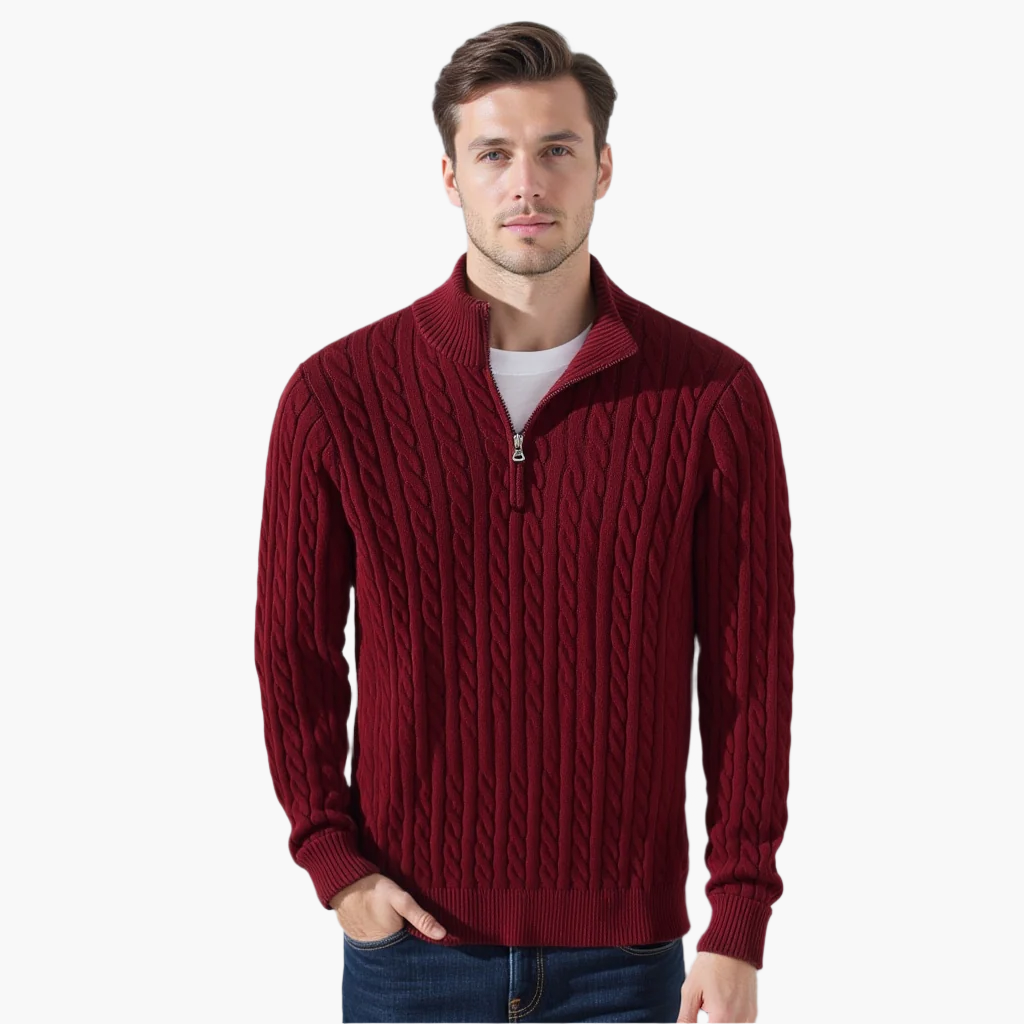 Men's Cotton Cable Knit Half-Zip Jumper – view 8