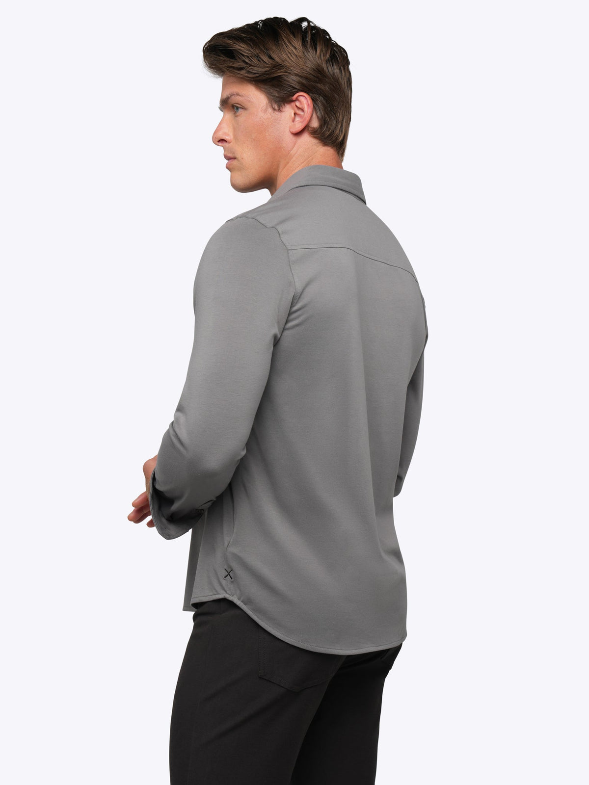 Men's Long Sleeve Stretch Button-Up Shirt in Charcoal – view 3