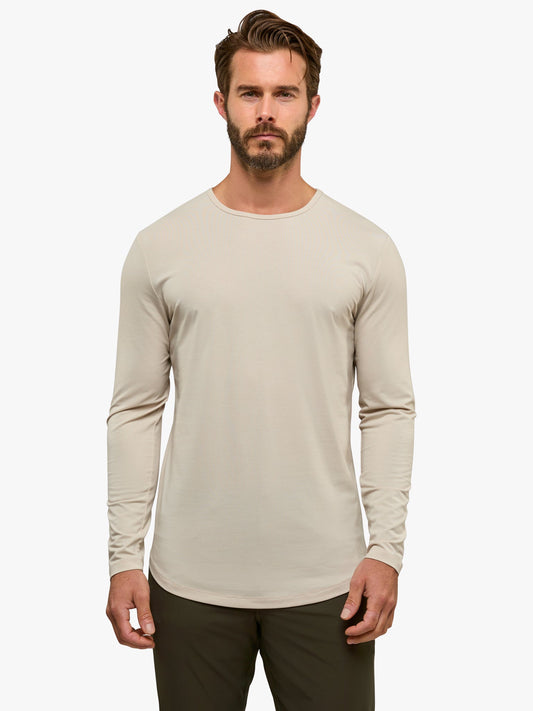 Men's Long Sleeve Curved Hem T-Shirt in Clay – view 2
