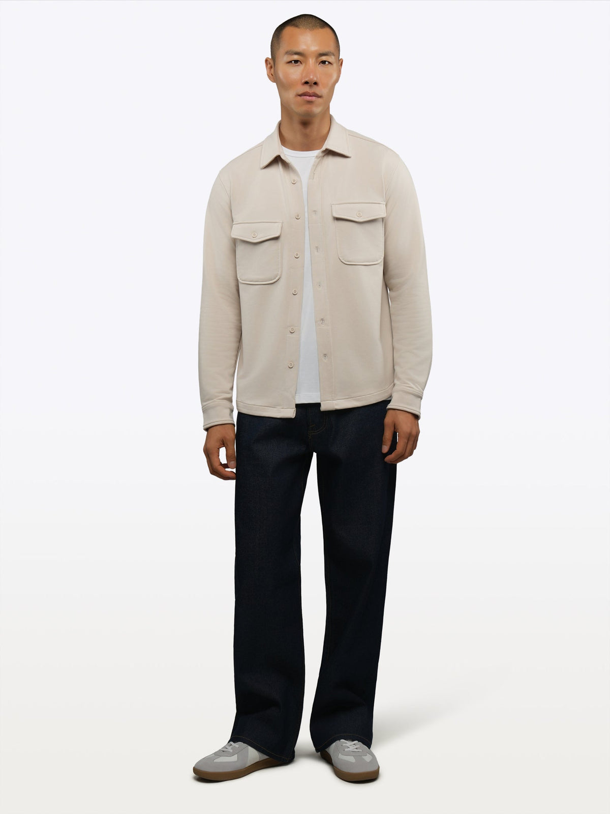 Men's French Terry Button-Up Overshirt in Clay – view 4