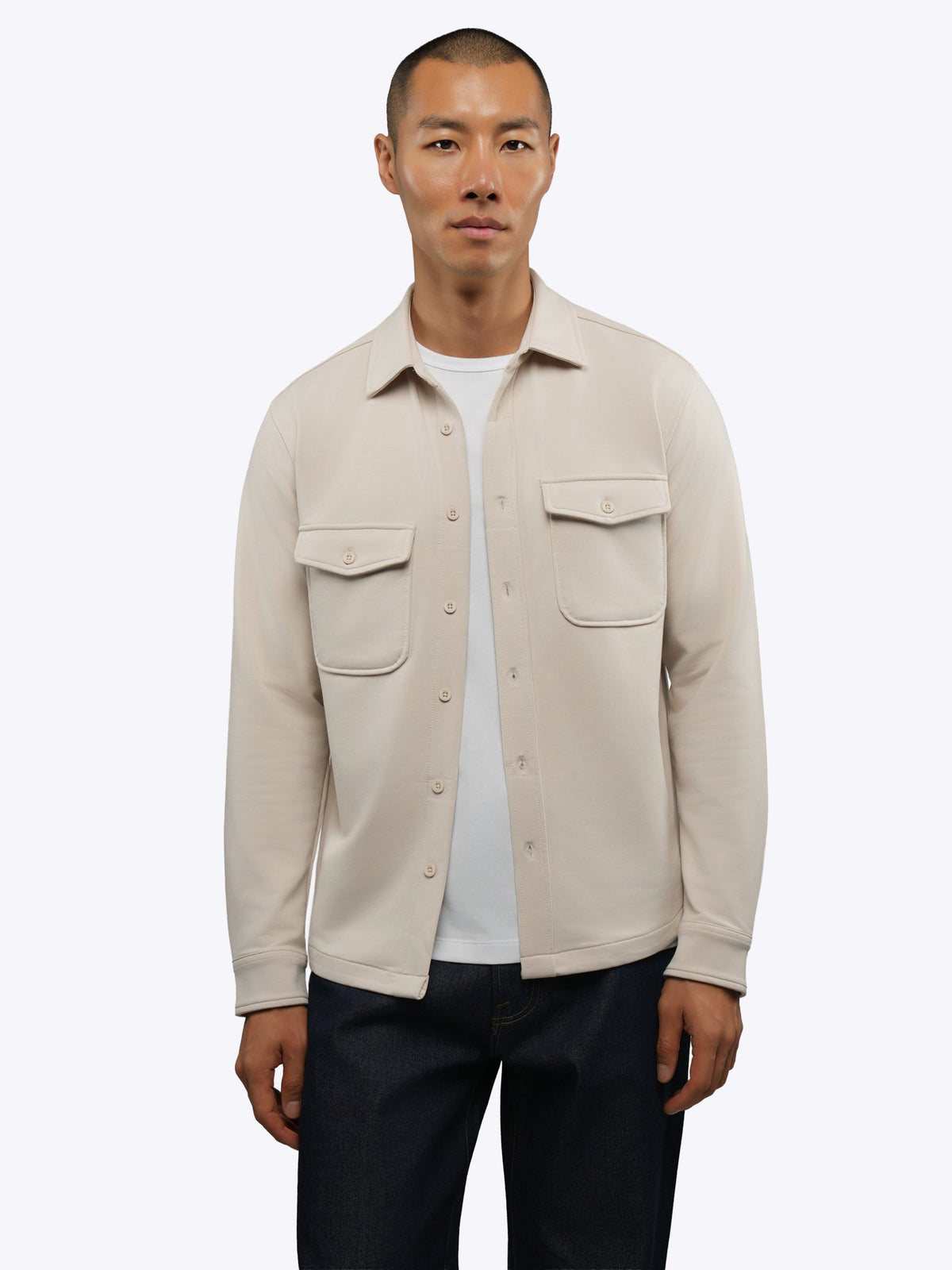 Men's French Terry Button-Up Overshirt in Clay – view 2