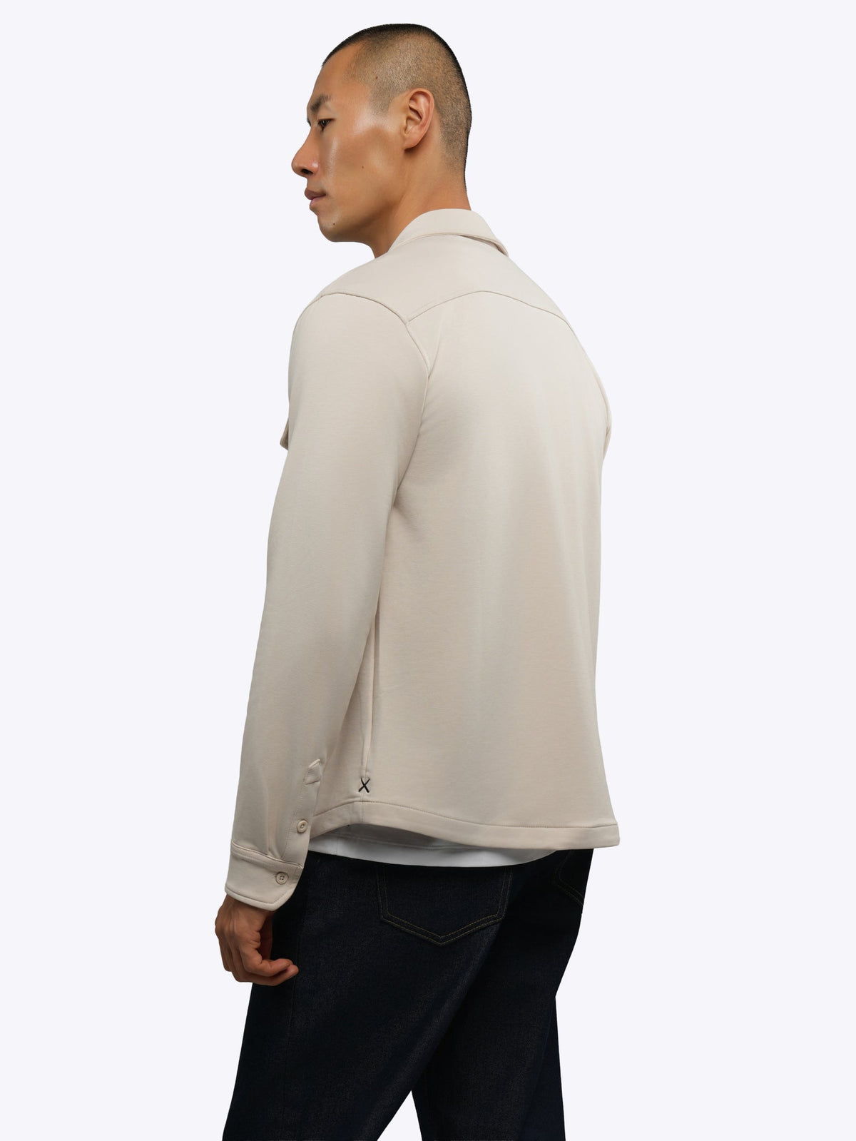 Men's French Terry Button-Up Overshirt in Clay – view 3