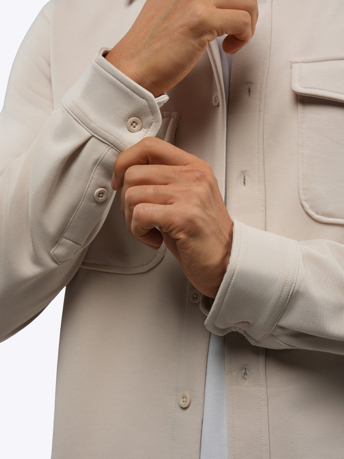 Men's French Terry Button-Up Overshirt in Clay – view 7