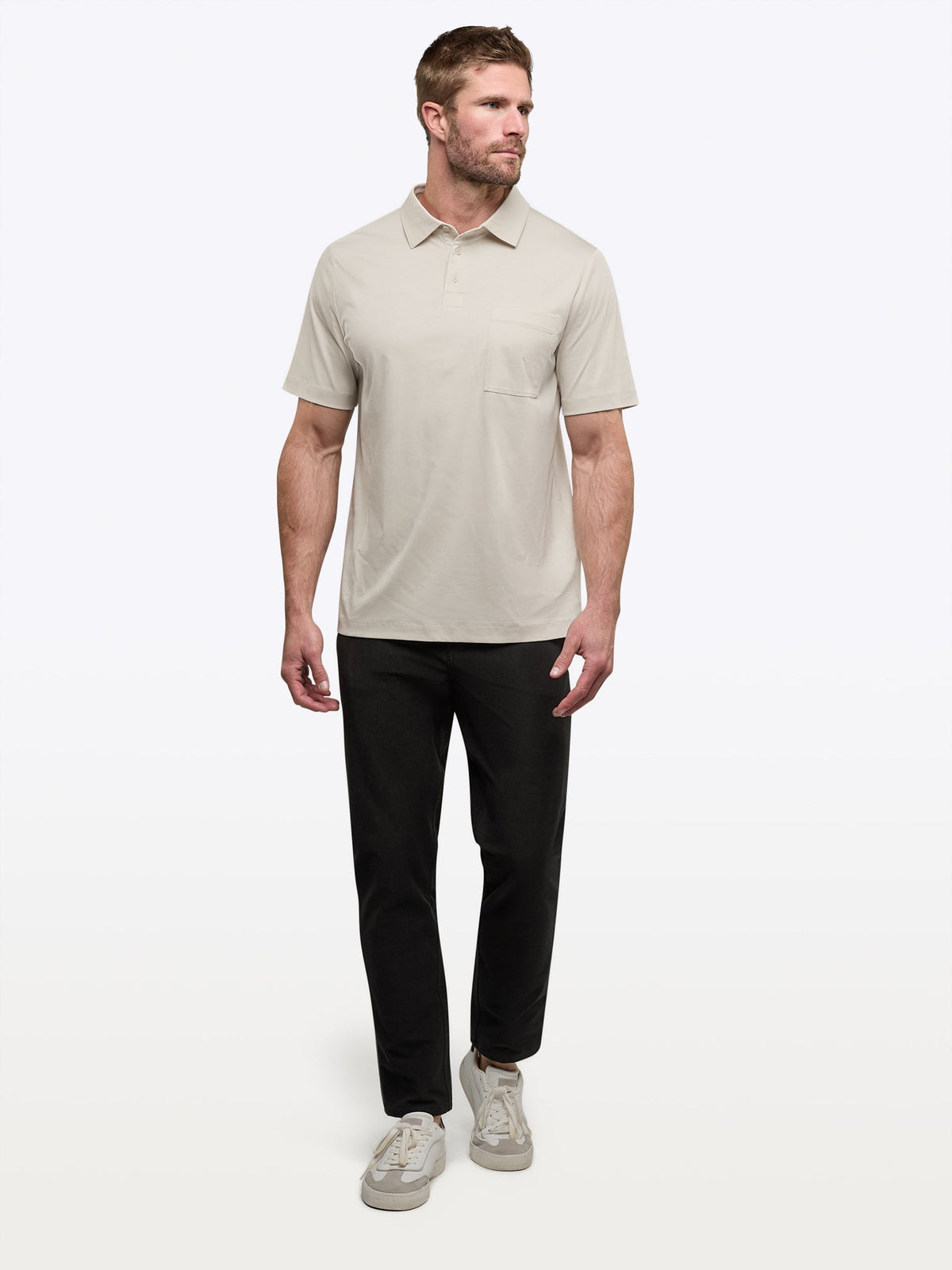 Men's Cotton Interlock Polo Shirt in Clay – view 6