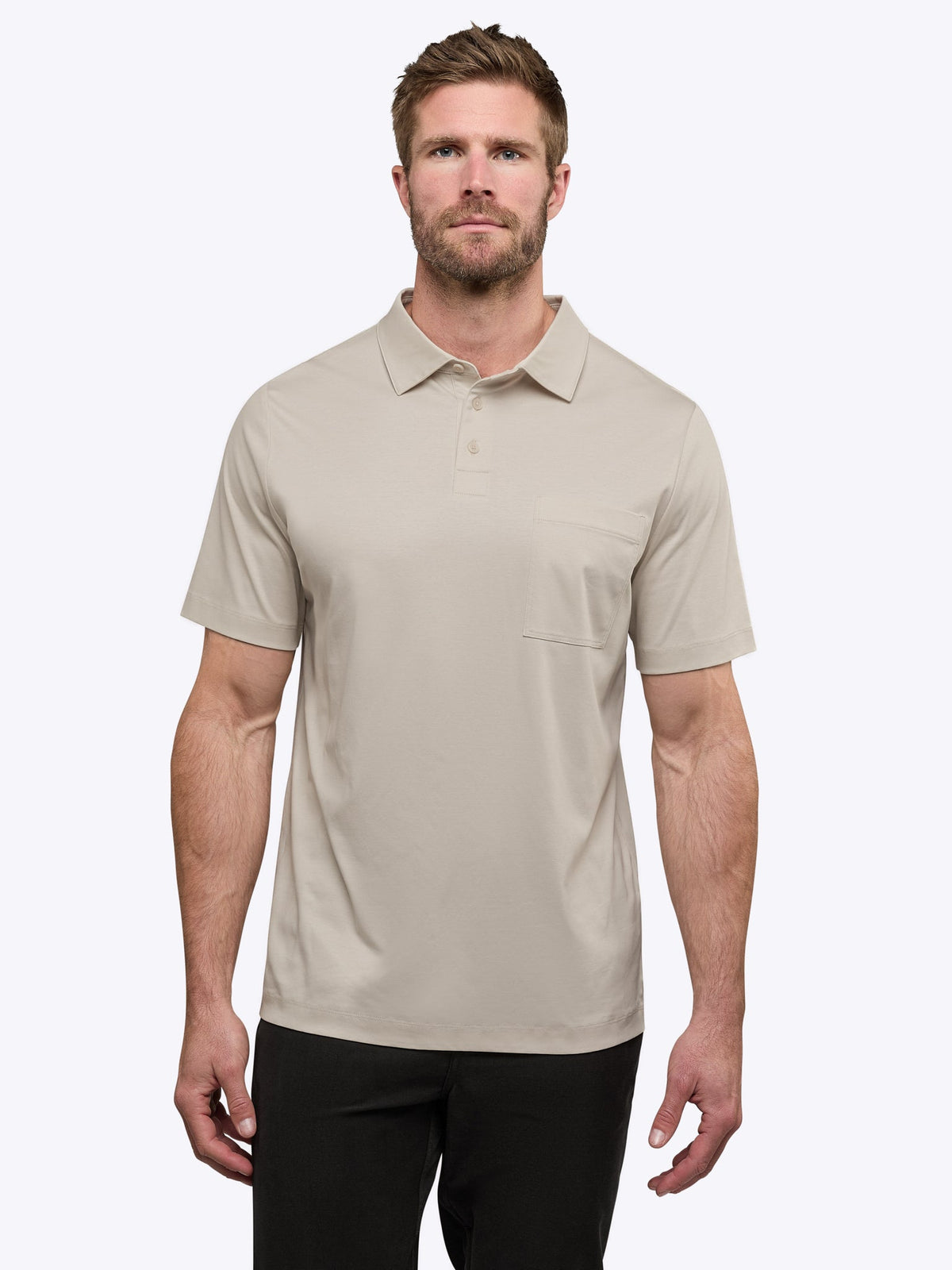 Men's Cotton Interlock Polo Shirt in Clay – view 2