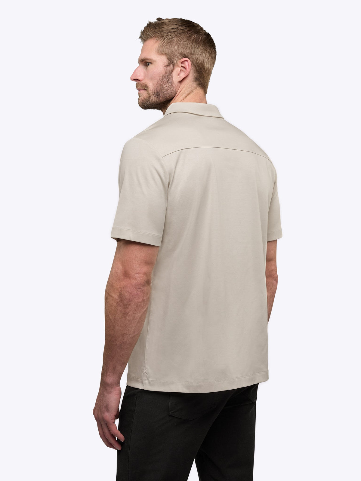 Men's Cotton Interlock Polo Shirt in Clay – view 3
