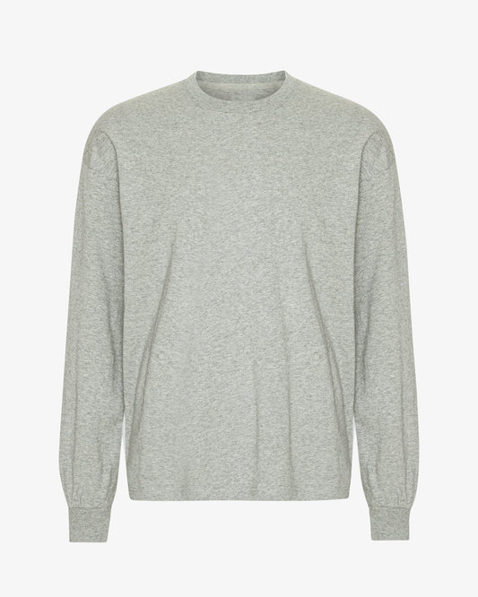 Men's Organic Cotton Oversized Long Sleeve T-Shirt – Garment Dyed, Dropped Shoulders, Boxy Cut | Heather Grey