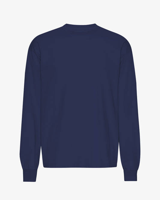 Men's Organic Cotton Oversized Long Sleeve T-Shirt – Garment Dyed, Dropped Shoulders, Boxy Cut | Marine Blue
