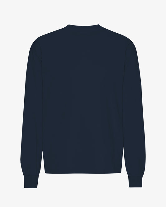 Men's Organic Cotton Oversized Long Sleeve T-Shirt – Garment Dyed, Dropped Shoulders, Boxy Cut | Navy Blue