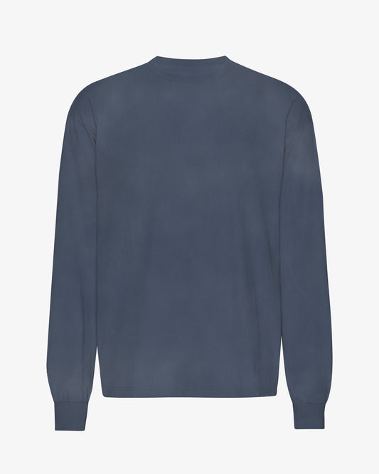 Men's Organic Cotton Oversized Long Sleeve T-Shirt – Garment Dyed, Dropped Shoulders, Boxy Cut | Neptune Blue