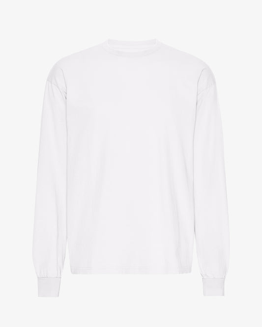 Men's Organic Cotton Oversized Long Sleeve T-Shirt – Garment Dyed, Dropped Shoulders, Boxy Cut | Optical White