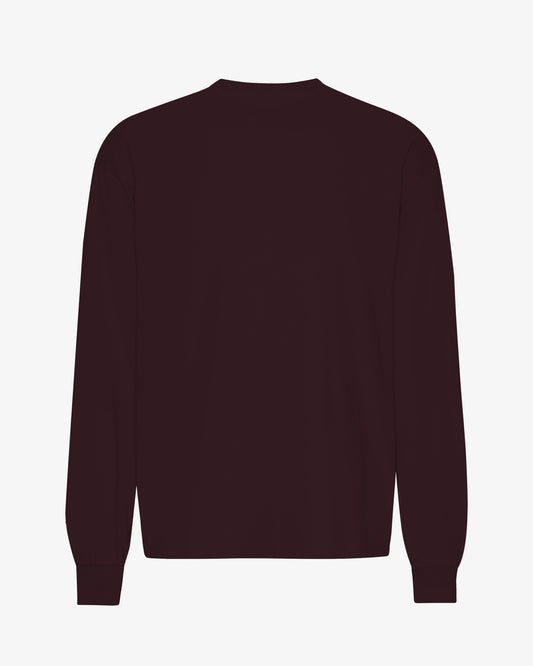 Men's Organic Cotton Oversized Long Sleeve T-Shirt – Garment Dyed, Dropped Shoulders, Boxy Cut | Oxblood Red