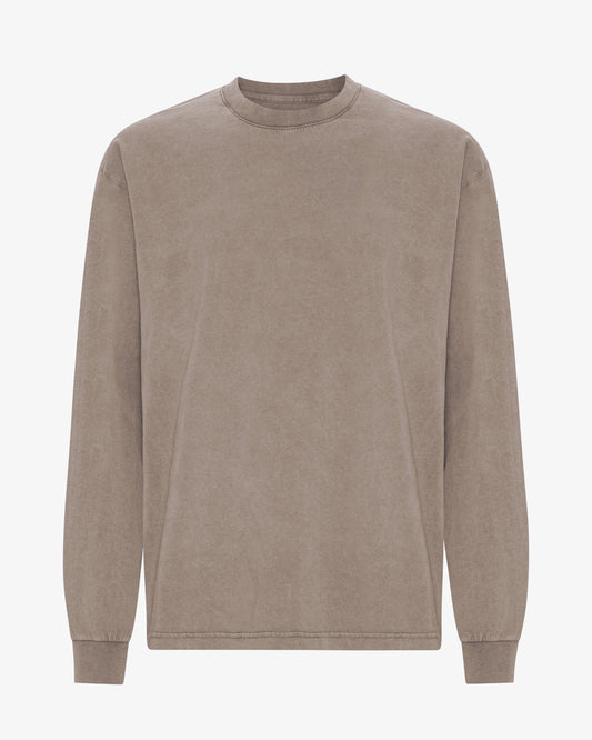 Men's Organic Cotton Oversized Long Sleeve T-Shirt – Garment Dyed, Dropped Shoulders, Boxy Cut | Faded Khaki