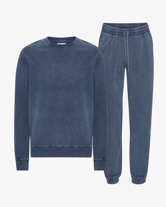 Men's Organic Cotton Crewneck Sweatsuit – Classic Fit Sweatshirt, Tapered Drawstring Sweatpants | Neptune Blue