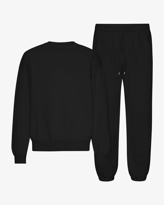 Men's Organic Cotton Oversized Crewneck Sweatsuit – Dropped Shoulders, Relaxed Drawstring Sweatpants | Deep Black