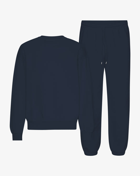 Men's Organic Cotton Oversized Crewneck Sweatsuit – Dropped Shoulders, Relaxed Drawstring Sweatpants | Navy Blue
