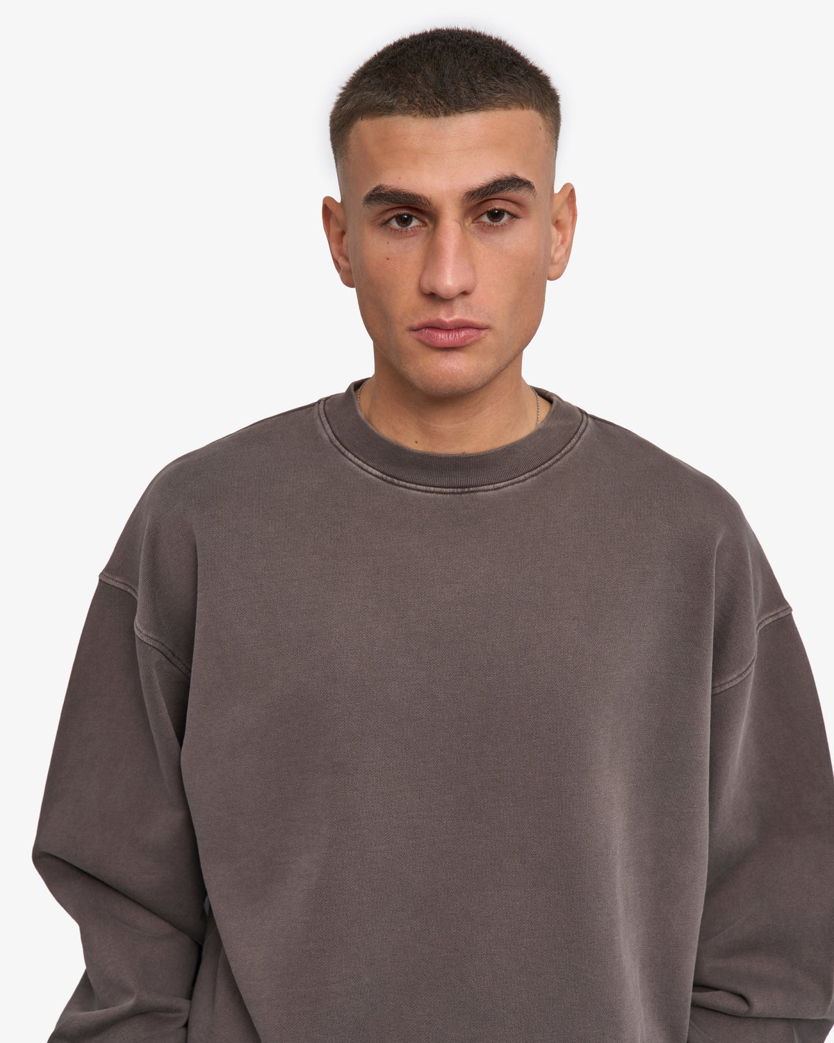 Men's Organic Cotton Oversized Crewneck Jumper in Faded Mud – view 6
