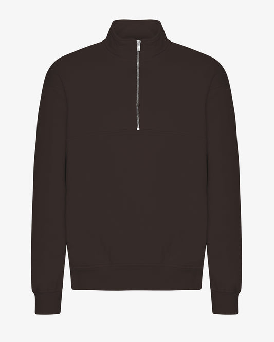 Men's Oversized Organic Cotton Quarter Zip Jumper in Coffee Brown – view 1