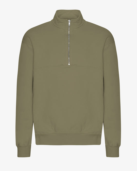 Men's Oversized Organic Cotton Quarter Zip Jumper in Dusty Olive – view 1