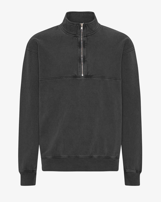 Men's Oversized Organic Cotton Quarter Zip Jumper in Faded Black – view 1