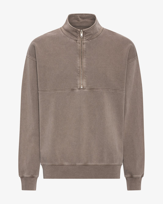 Men's Oversized Organic Cotton Quarter Zip Jumper in Faded Khaki – view 1