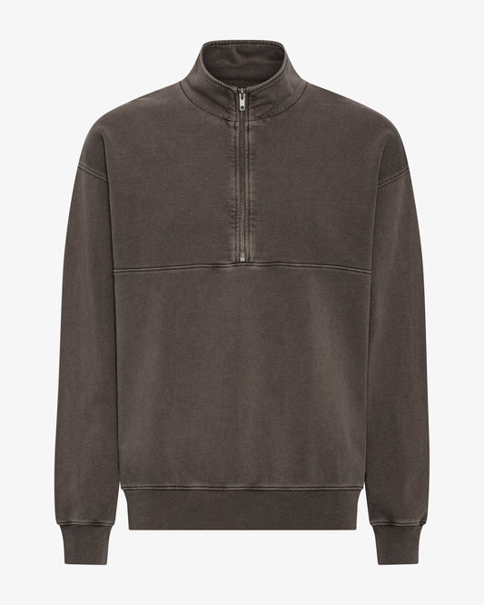 Men's Organic Cotton Quarter Zip Jumper in Faded Mud – view 1