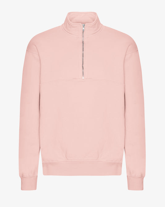 Men's Oversized Organic Cotton Quarter Zip Jumper in Faded Pink – view 1