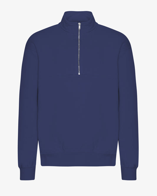 Men's Oversized Organic Cotton Quarter Zip Jumper in Marine Blue – view 1